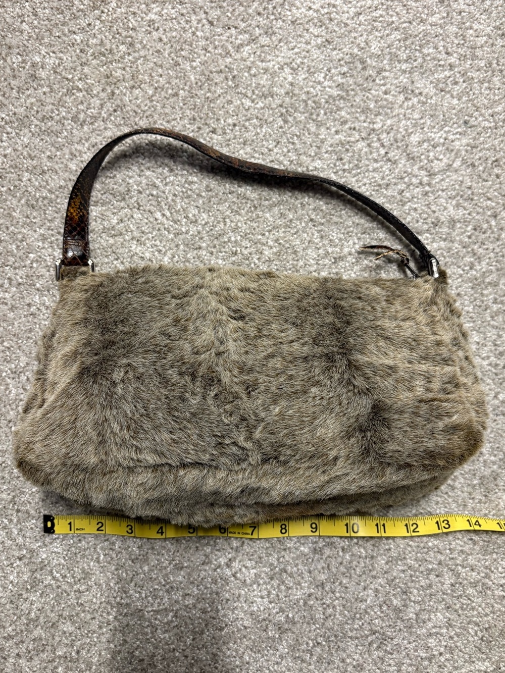Saks Fifth Avenue Faux Fur Shoulder Bag in Taupe
